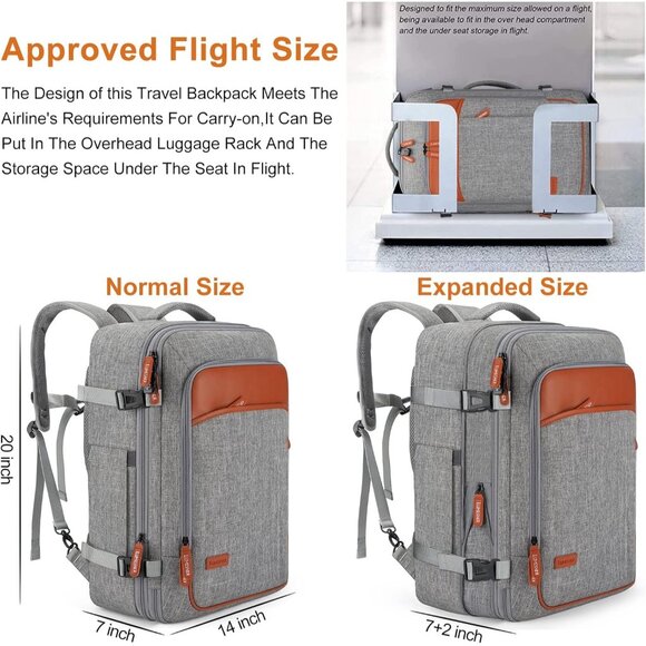 🆕Men Women Grey Polyester 40L Carry On Backpack Flight Approved With 3 Packing - Picture 2 of 8